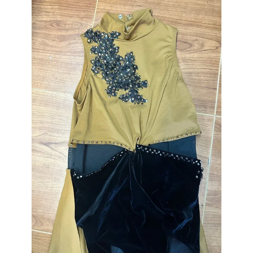 Pre-Owned Dance Costume Weissman 14719 Large Child Copper Appliques Lyrical Rhi